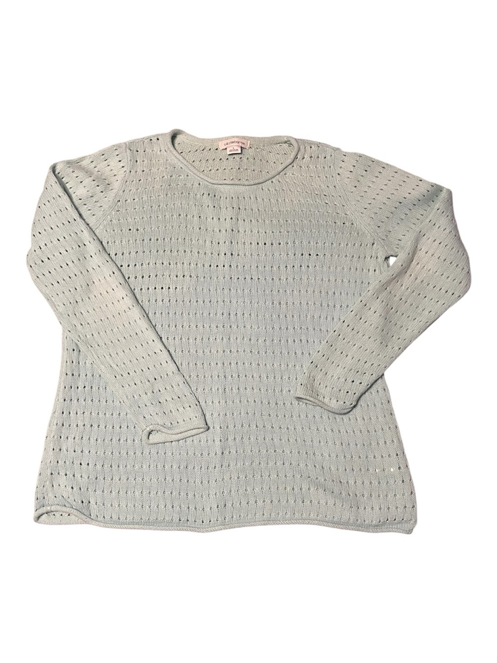 Liz Claiborne Mint Green Open-Knit Crewneck Sweater